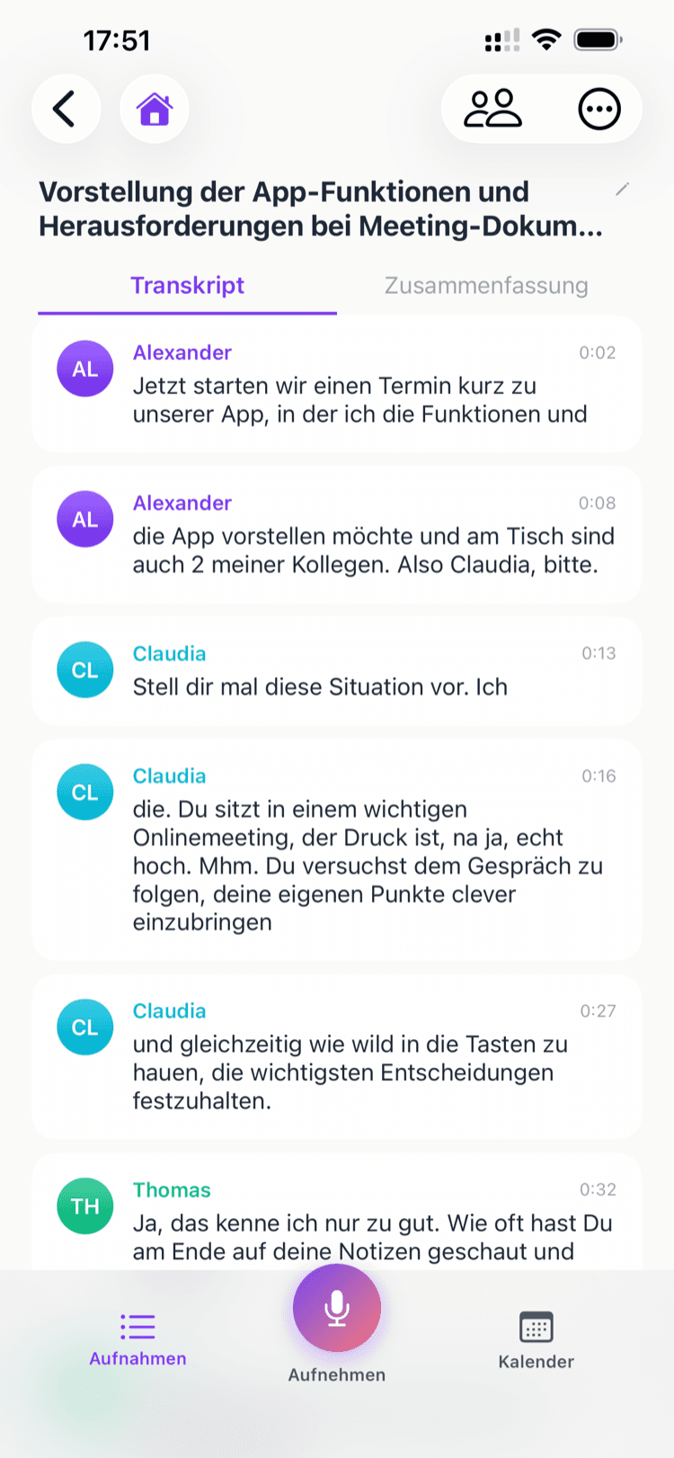 Vox2Doc Transkript-Ansicht